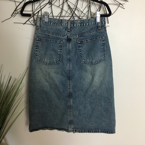 90’s Vintage denim jean skirt. Front slit blue classic preppy - Picture 3 of 7